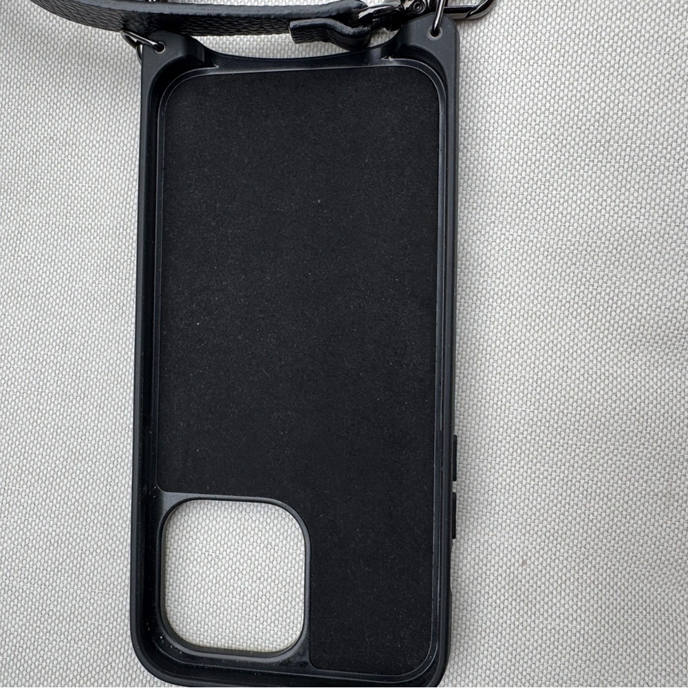 Bandolier Black Pebbled Leather Crossbody Phone Wallet with Gold Logo - Picture 2 of 6